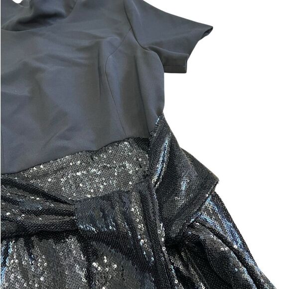 Toccin NY Black Sequin Tie Front Mock Neck Mini Dress 8 - Picture 3 of 6
